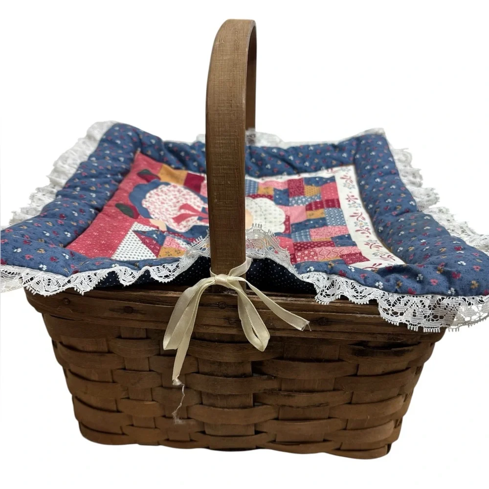 Longaberger Vintage Woven Basket with Patchwork Cover
